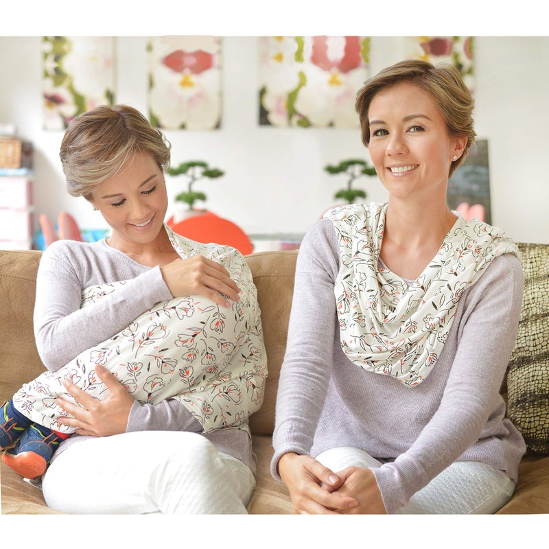 Lilmonki Nursing Scarf Multi-Use - Breathable Car Seat, Stroller, and Cart Cover for Babies - Colorful Tulip Print - Bandana Bib, Pouch & Nursing Pads Included - Image 2